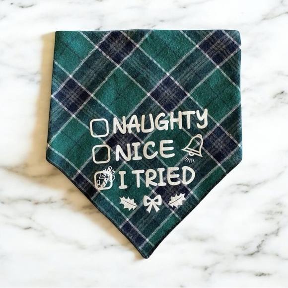 DOG Bandana - Naughty, Nice, I Tried - Size L Large - Picture 1 of 1